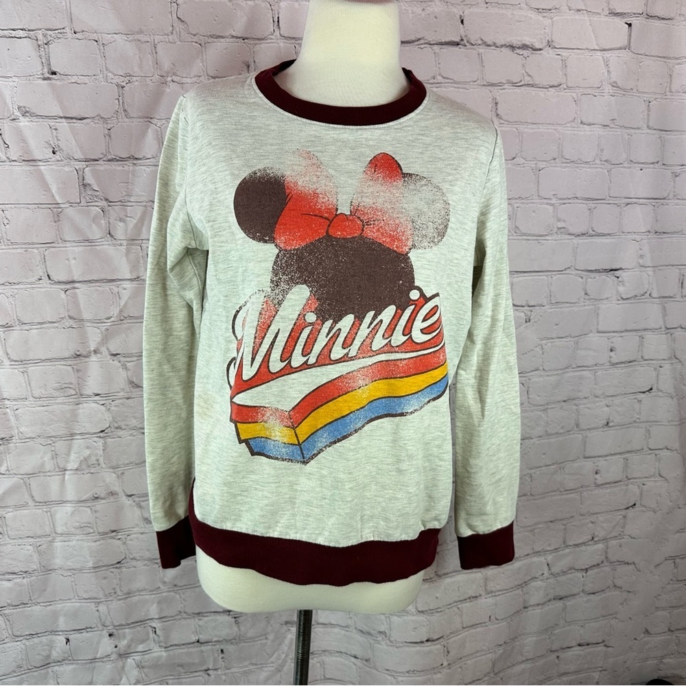 Disney minnie mouse retro graphic long sleeve crew neck top sz M